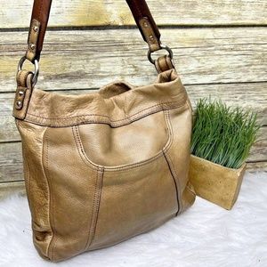 B. Makowsky Light Brown Taupe Leather Front Pocket Purse Shoulder Bag Tote